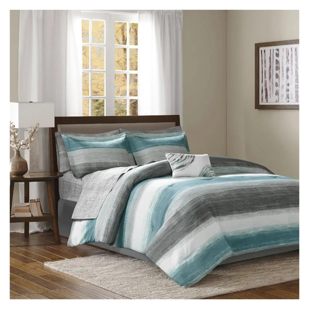 Blue Queen Bed-in-a-Bag Comforter & Cotton Sheet Set