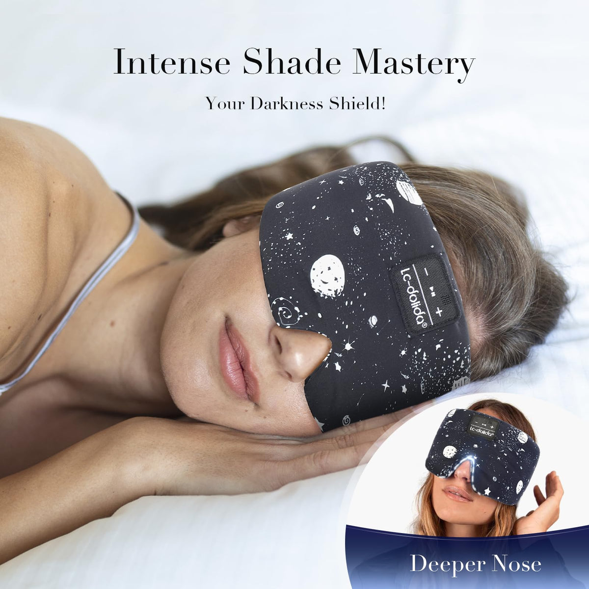 LC-dolida Sleep Mask with Bluetooth Headphones, Silk Eye Mask for Sleeping Side Day Sleepers, 5.4 Bluetooth Silk Sleep Mask Headphones for Women Men with Thin Speaker, Blackout, Comfort