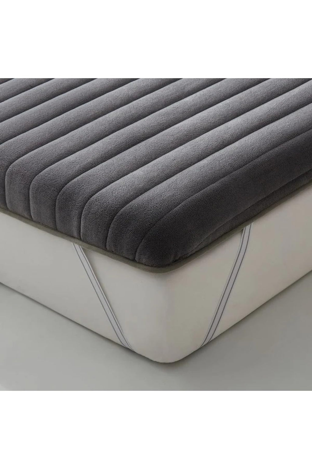 Bed Pad Mattress Topper Charcoal Gray Welsoft Fabric Stain Resistant Washable with Elastic Straps for Floor or Sofa Bed Use