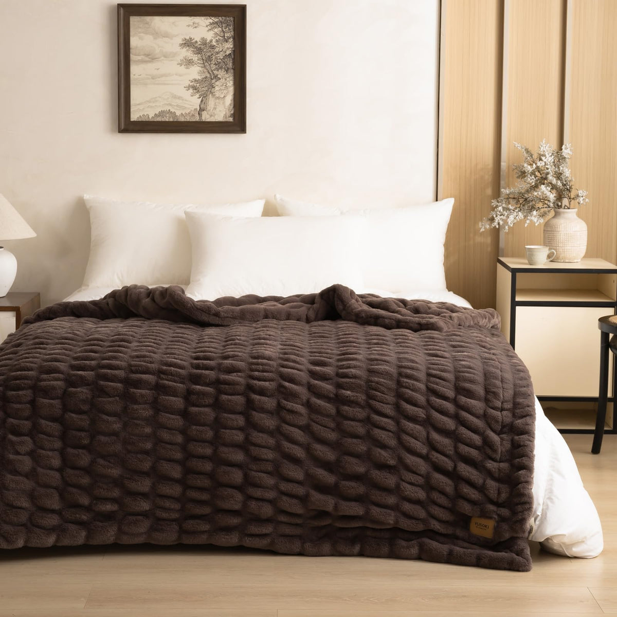 YUSOKI Luxury Double Side Faux Rabbit Fur Throw Blanket