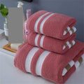 3PCS Towel Set Yellow Red Stripe Large Thick Bath Towel Bathroom Hand Face Shower Towels Home (Color : B Size