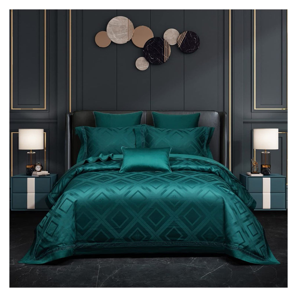 Jacquard Egyptian Cotton Duvet Cover Set Queen King Size Pure Cotton Bedding Set Soft Bed Sheet Pillowcases (Color : Green, Size : Twin Size 4Pcs)