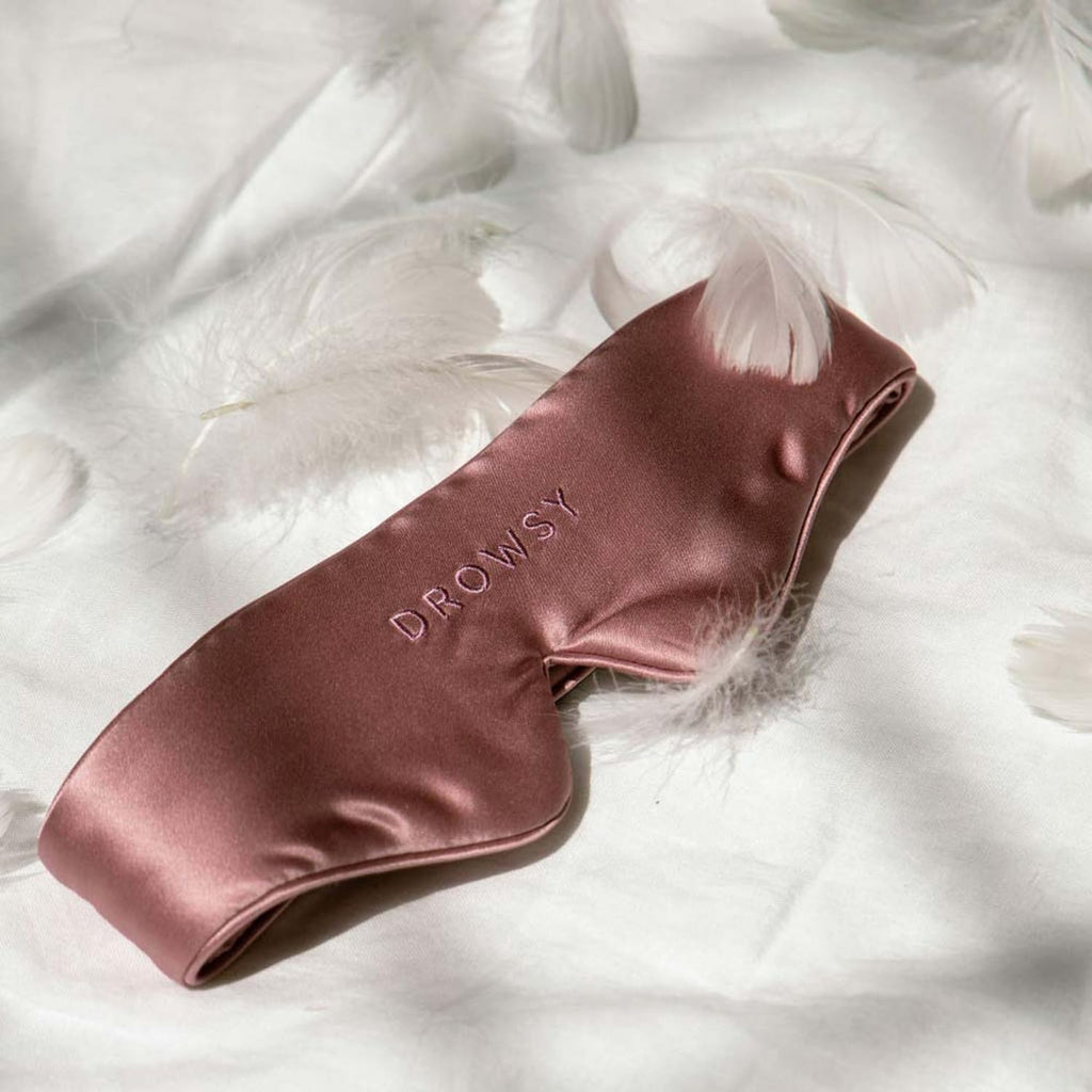 Drowsy Featherweight Silk Sleep Mask – Luxury Blackout Eye Mask for Sleeping & Travel, 100% Mulberry Silk, Lightweight Comfort, Adjustable Strap, Protects Skin & Hair