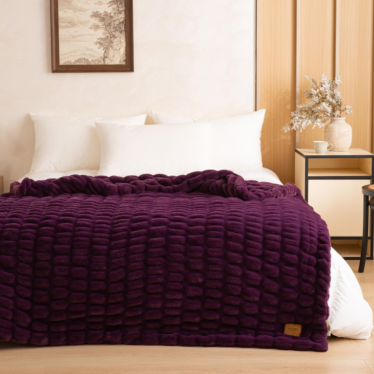 YUSOKI Luxury Double Side Faux Rabbit Fur Throw Blanket