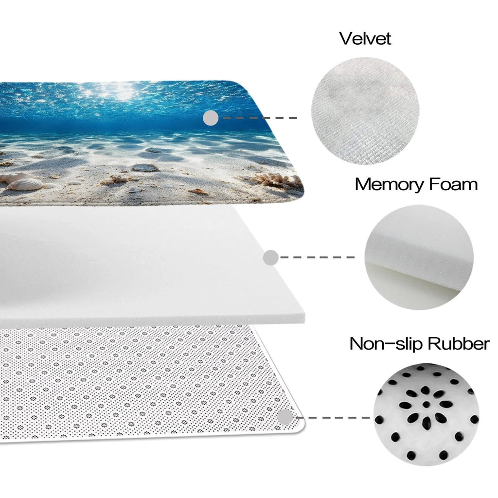 Luxury Ocean Coastal 4 Pcs Bathroom Sets with Shower Curtain Set and Rugs