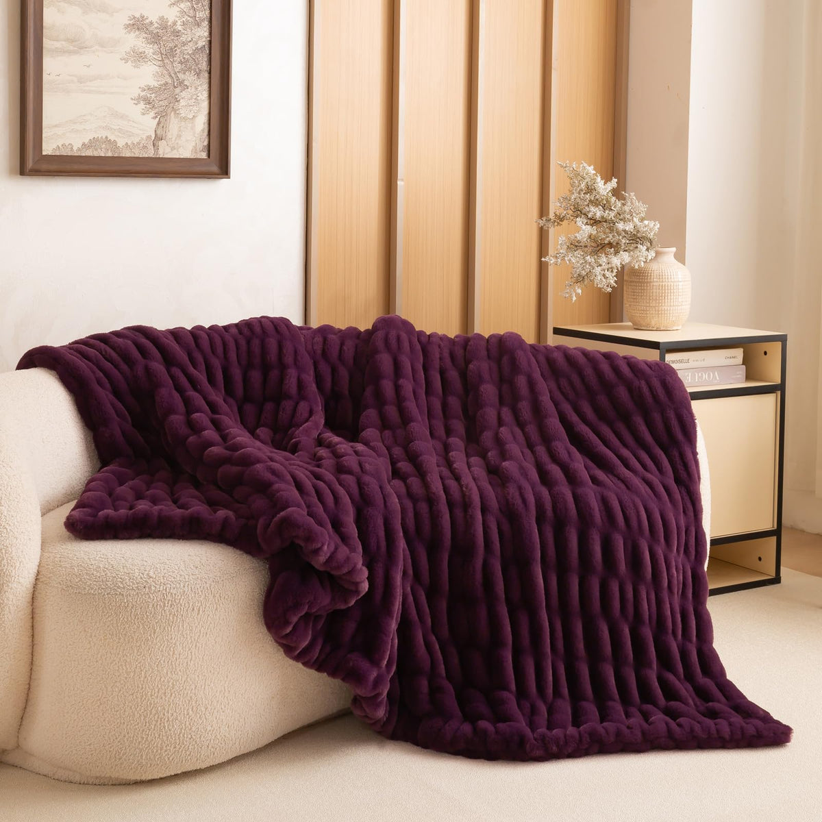 YUSOKI Luxury Double Side Faux Rabbit Fur Throw Blanket