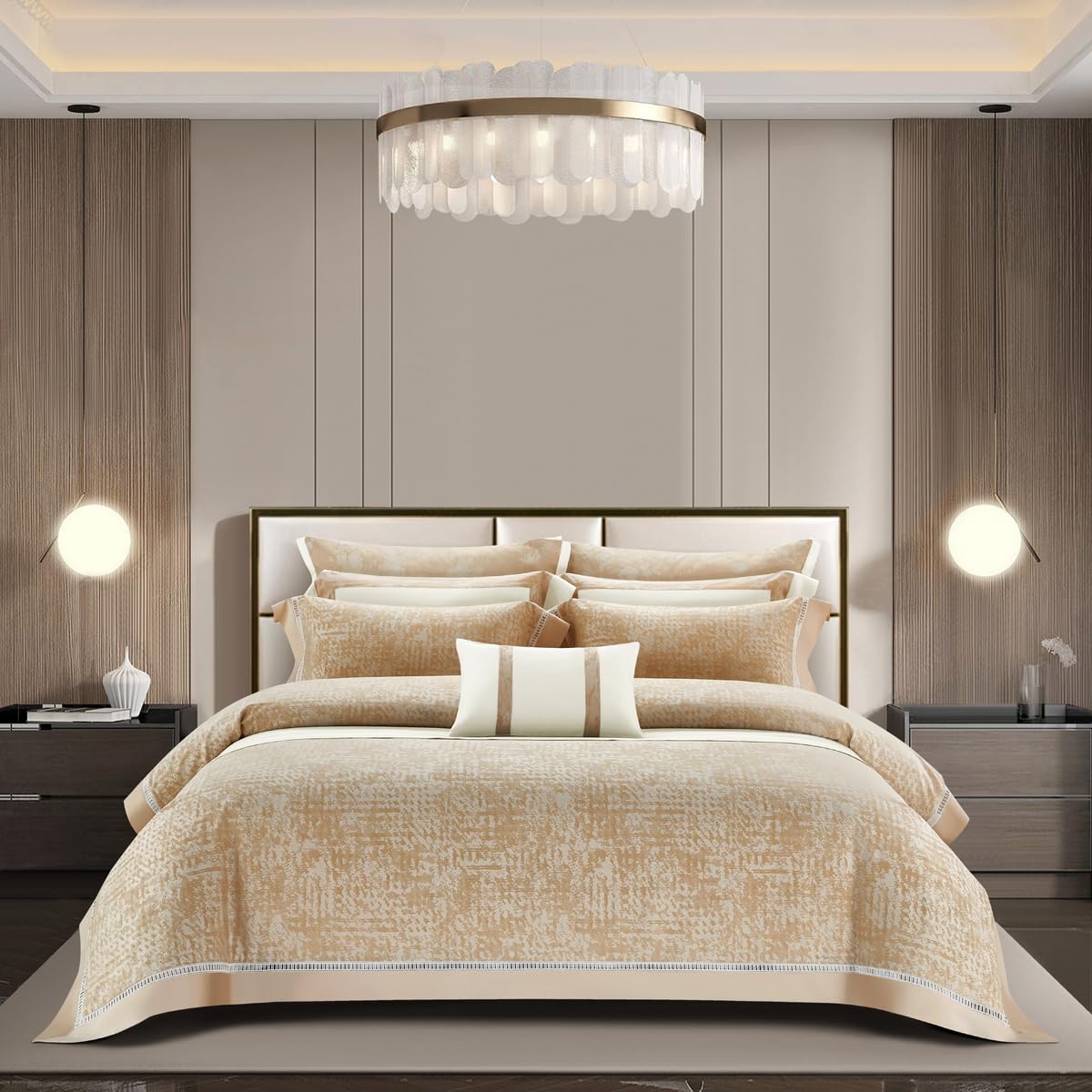 Lyocell Tencel Cotton Sheets Pillowcase Set,600TC Jacquard Duvet Cover Set