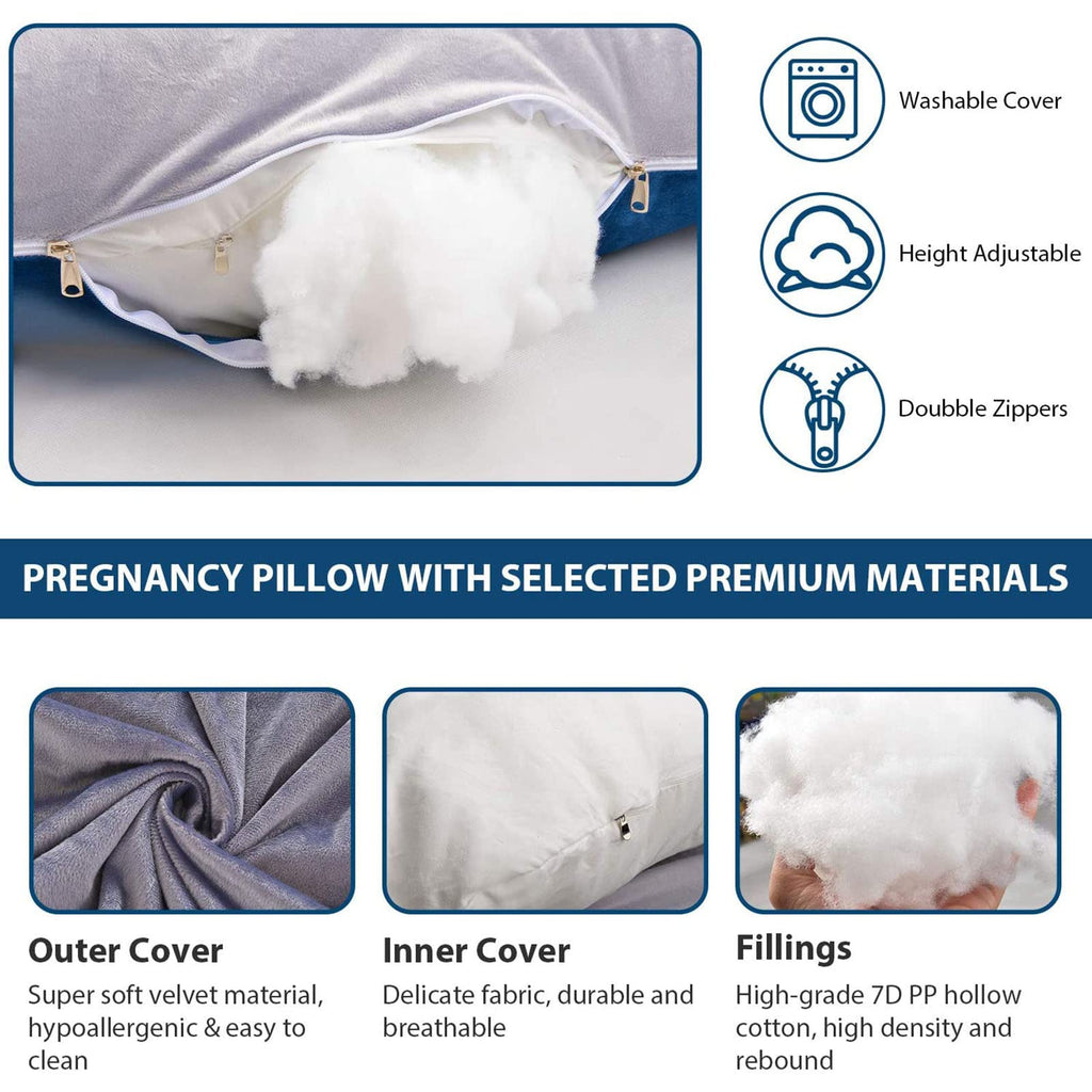Maternity Pillow C-Type Full Body Pillow and Maternity Support Back Buttocks Legs and Abdomen Detachable