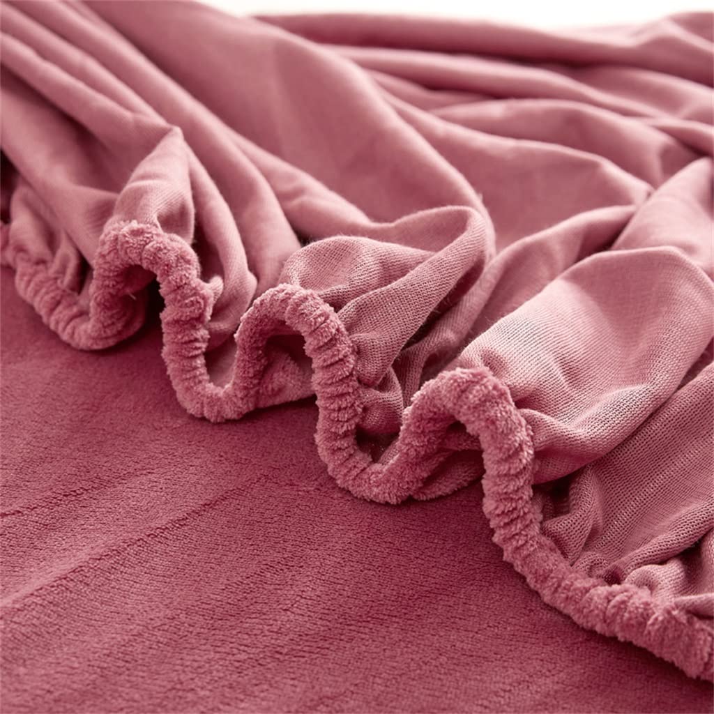 GESJKR Crystal Fleece Bed Hat Mattress Cover Coral Flannel Three-piece Set Farai
