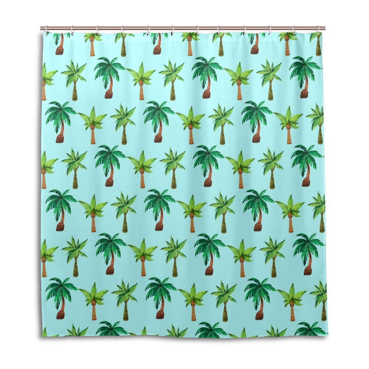 My Little Nest Waterproof Shower Curtain for Bathroom Watercolor Palm Tree Polyester Fabric Bath Stall Curtain with Free Hooks 66x72''