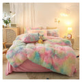 Comforter Cover Set, Gradient Color Plush Shaggy Ultra Soft Bedding Sets 4Pcs, Rainbow Tie Dye Comforter for Winter (Iridescent King)