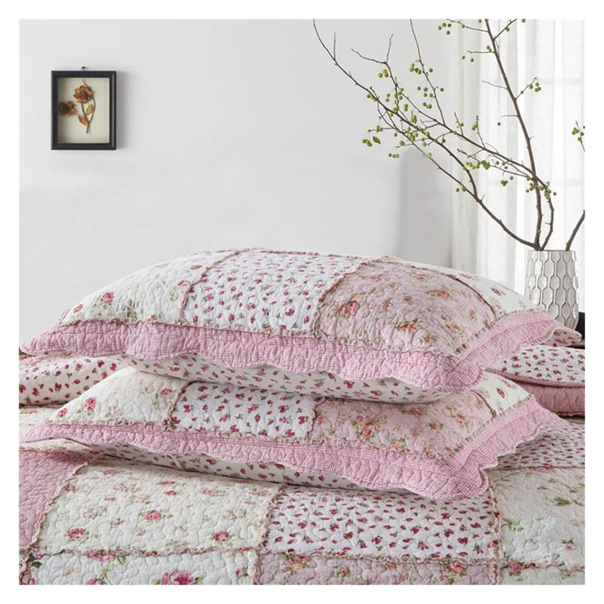 Floral Quilt Set 100% Cotton 3PCS Bedspread on The Bed Patchwork Comforter Queen Size Coverlet Blanket ()