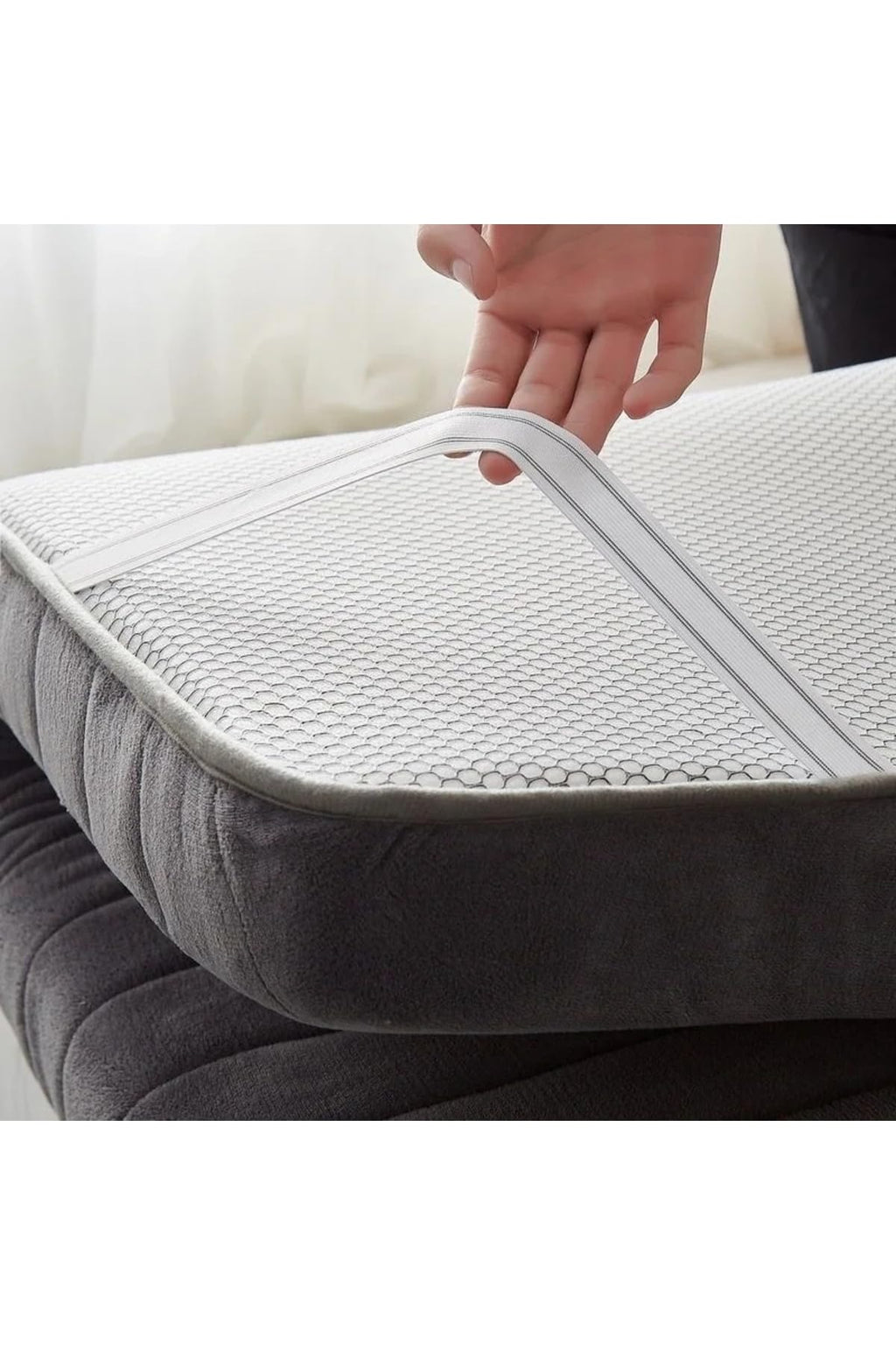 Bed Pad Mattress Topper Charcoal Gray Welsoft Fabric Stain Resistant Washable with Elastic Straps for Floor or Sofa Bed Use