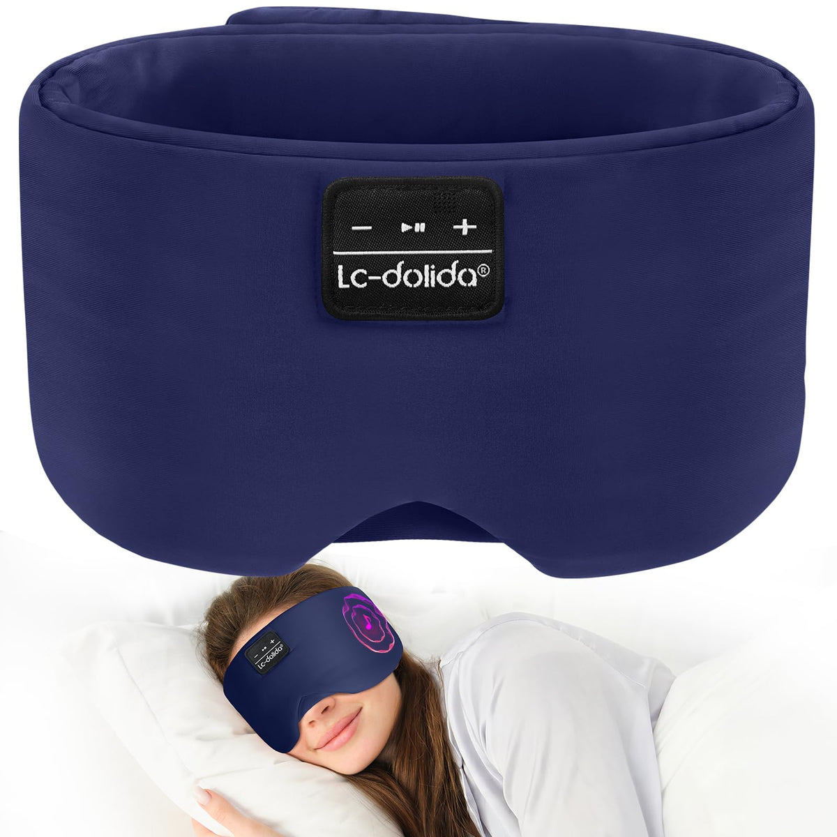 LC-dolida Sleep Mask with Bluetooth Headphones, Silk Eye Mask for Sleeping Side Day Sleepers, 5.4 Bluetooth Silk Sleep Mask Headphones for Women Men with Thin Speaker, Blackout, Comfort