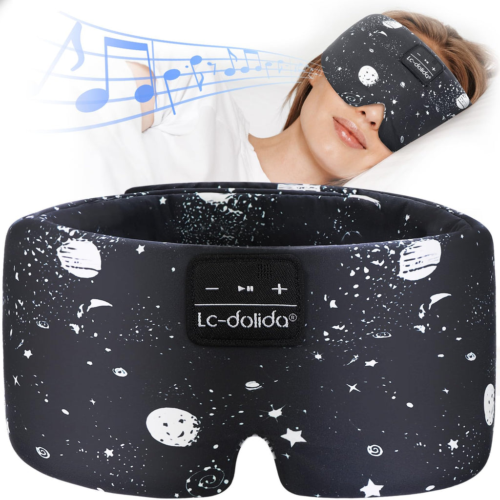 LC-dolida Sleep Mask with Bluetooth Headphones, Silk Eye Mask for Sleeping Side Day Sleepers, 5.4 Bluetooth Silk Sleep Mask Headphones for Women Men with Thin Speaker, Blackout, Comfort