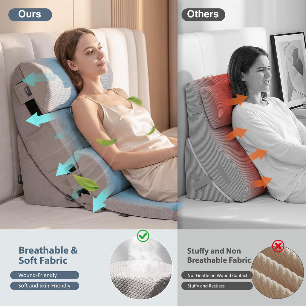 FifthQuarter 9PCS Orthopedic Wedge Pillow Set for After Surgery (Grey)