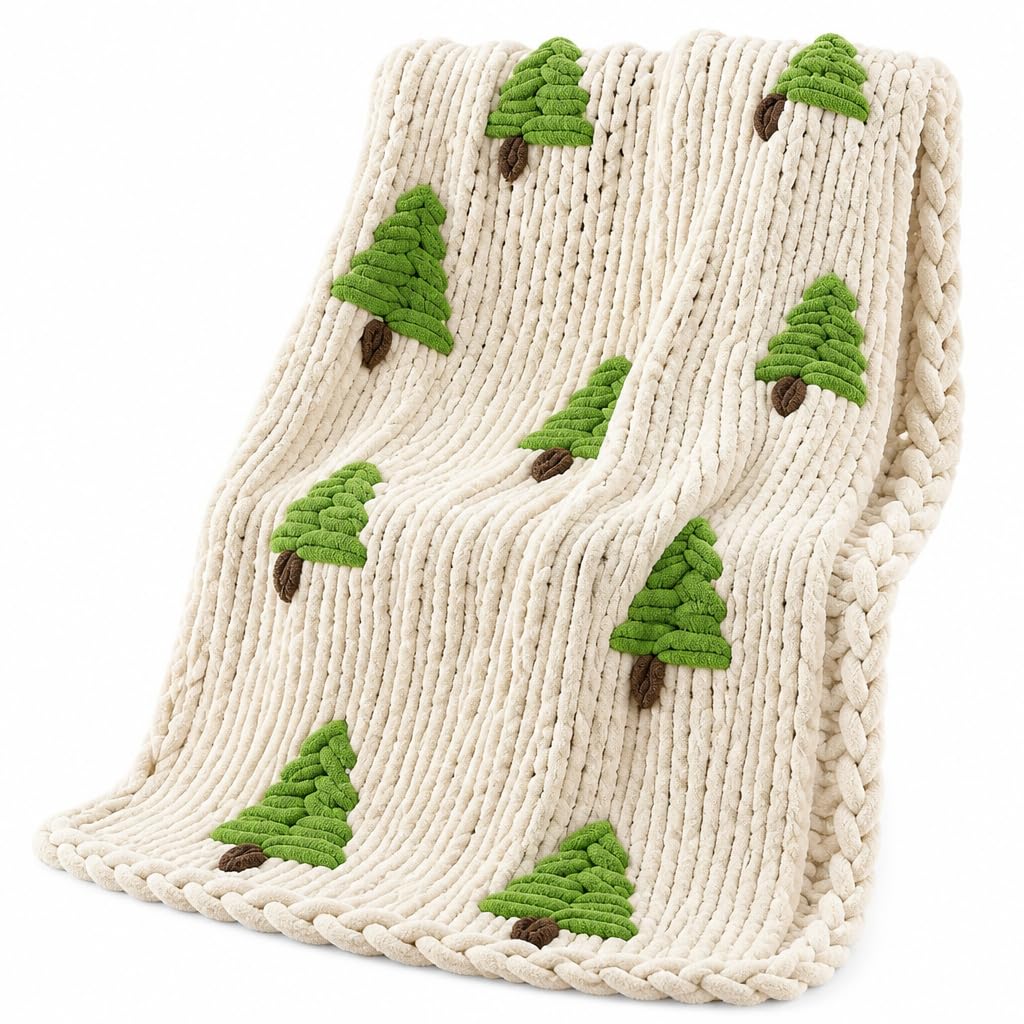 ELIRAR Chunky Knit Blanket with Strawberry Pattern, Cream White Throw