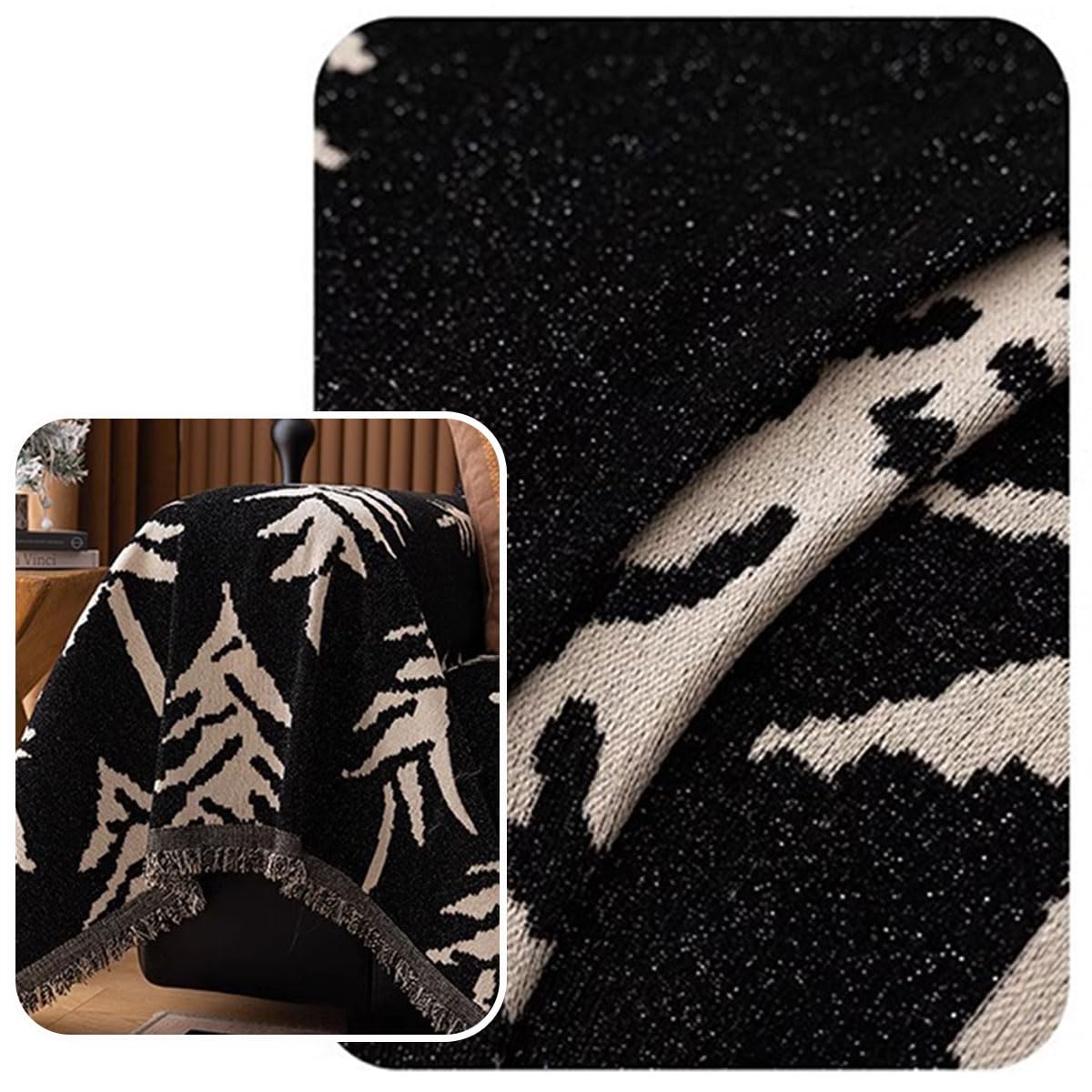 SYXJXEI Christmas Chenille Sofa Throw Cover for Couch, Soft Woven Couch Cover Blanket with Tassels, Washable Furniture Protector for Pets, Nordic Pine Tree Holiday Sofa Cover for Living Room