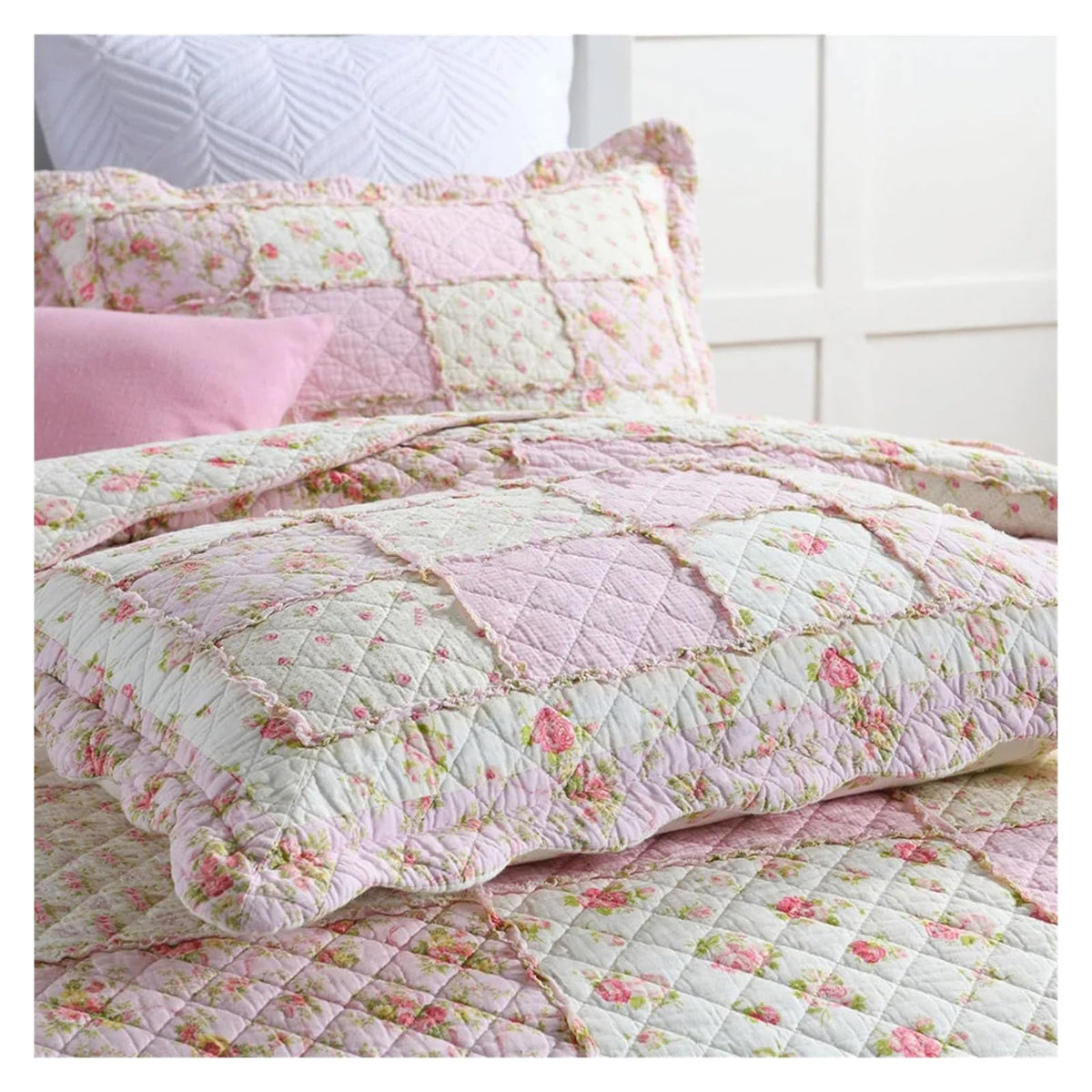 Floral Quilt Set 100% Cotton 3PCS Bedspread on The Bed Patchwork Comforter Queen Size Coverlet Blanket ()
