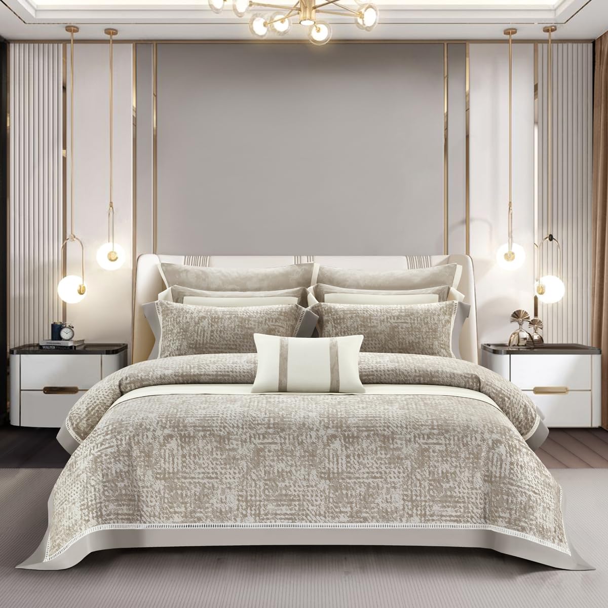 Lyocell Tencel Cotton Sheets Pillowcase Set,600TC Jacquard Duvet Cover Set