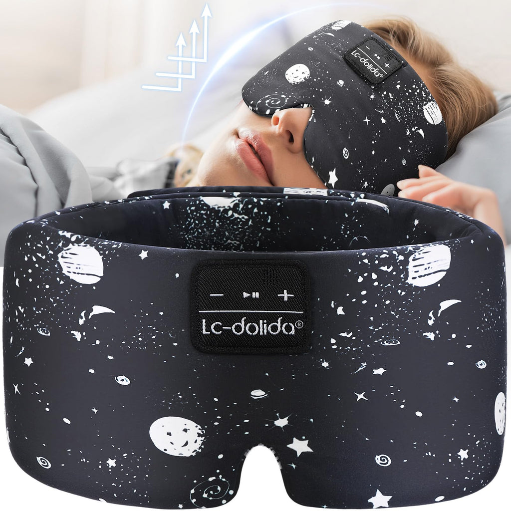 LC-dolida Sleep Mask with Bluetooth Headphones, Silk Eye Mask for Sleeping Side Day Sleepers, 5.4 Bluetooth Silk Sleep Mask Headphones for Women Men with Thin Speaker, Blackout, Comfort