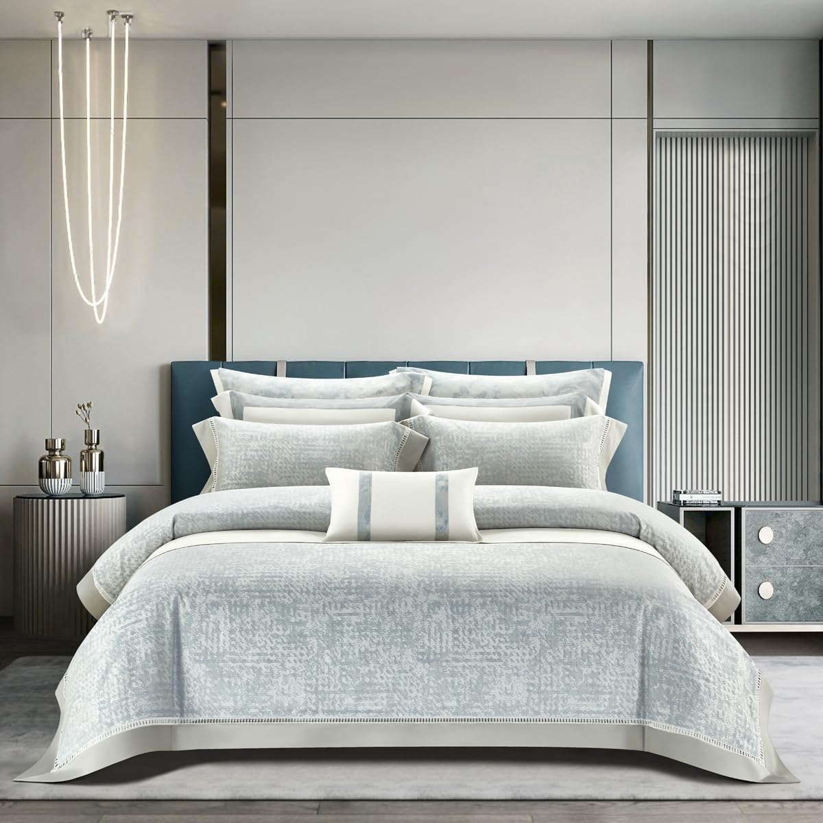 Lyocell Tencel Cotton Sheets Pillowcase Set,600TC Jacquard Duvet Cover Set