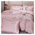 1000TC 100% Cotton Supreme Quality Luxury Bedding Flowers Embroidery Bedding Set Duvet Cover Set Flat/Fitted Bed Sheet Pillowcases (D KING_FLAT)