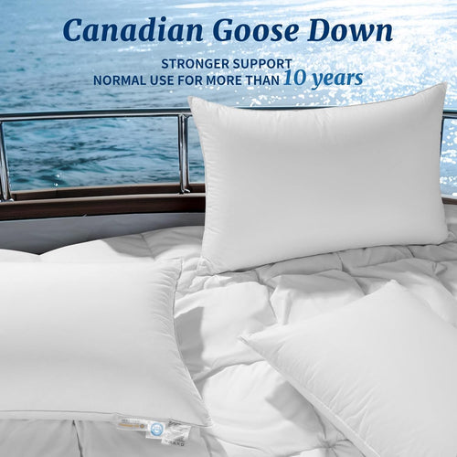 AiAngu Canadian Luxury Goose Down Pillow 600 Thread Count Cotton Shell- Ultra Soft and Comfortable Sleep Pillows - Bed Pillows for Back, Stomach, Side Sleeper-FT321