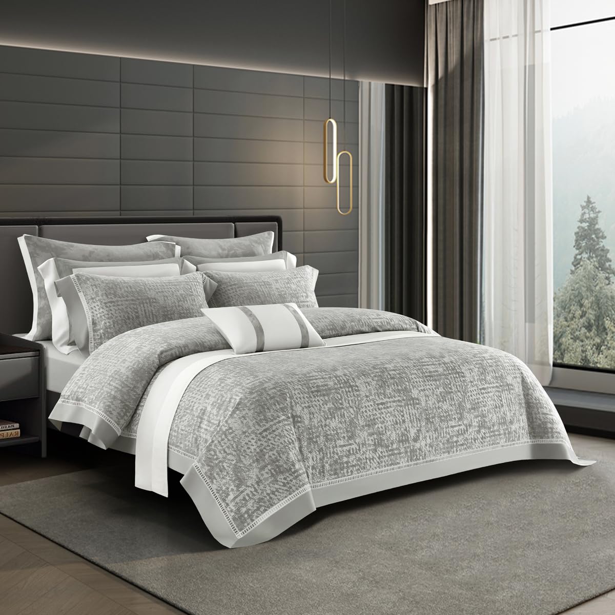 Lyocell Tencel Cotton Sheets Pillowcase Set,600TC Jacquard Duvet Cover Set