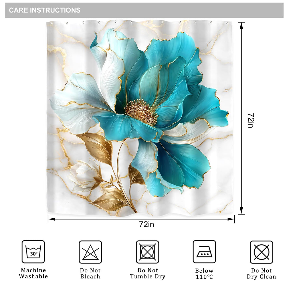 Riyidecor Marble Floral 4PCS Shower Curtain Sets