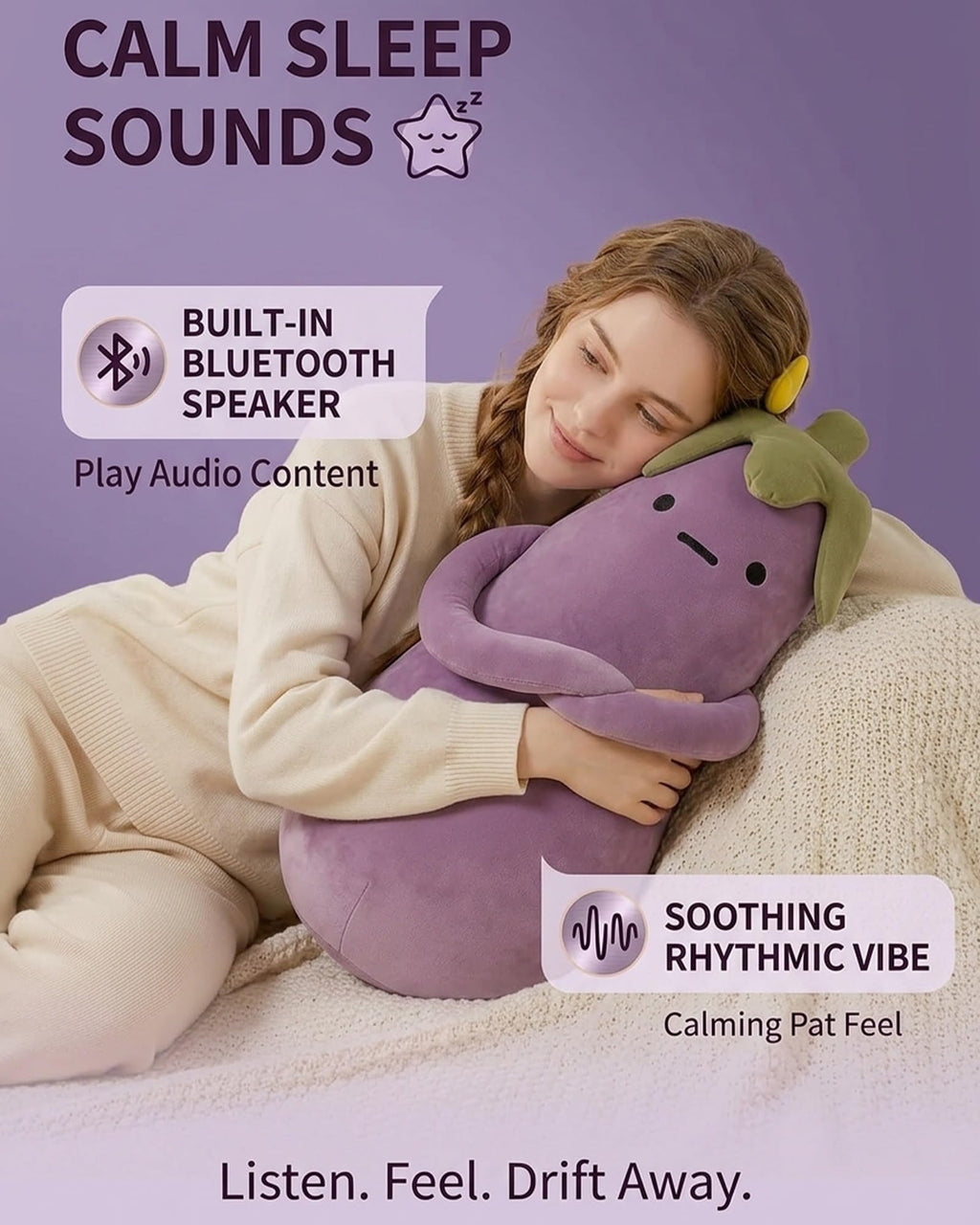 QLVJZVO Eggplant Hugging Pillow, Smart RC Heat&pat Arm, Partner Plush Comfort Pillows for Side Sleepers, Bed and Couch Washable Sleep Companion and Decorative Throw