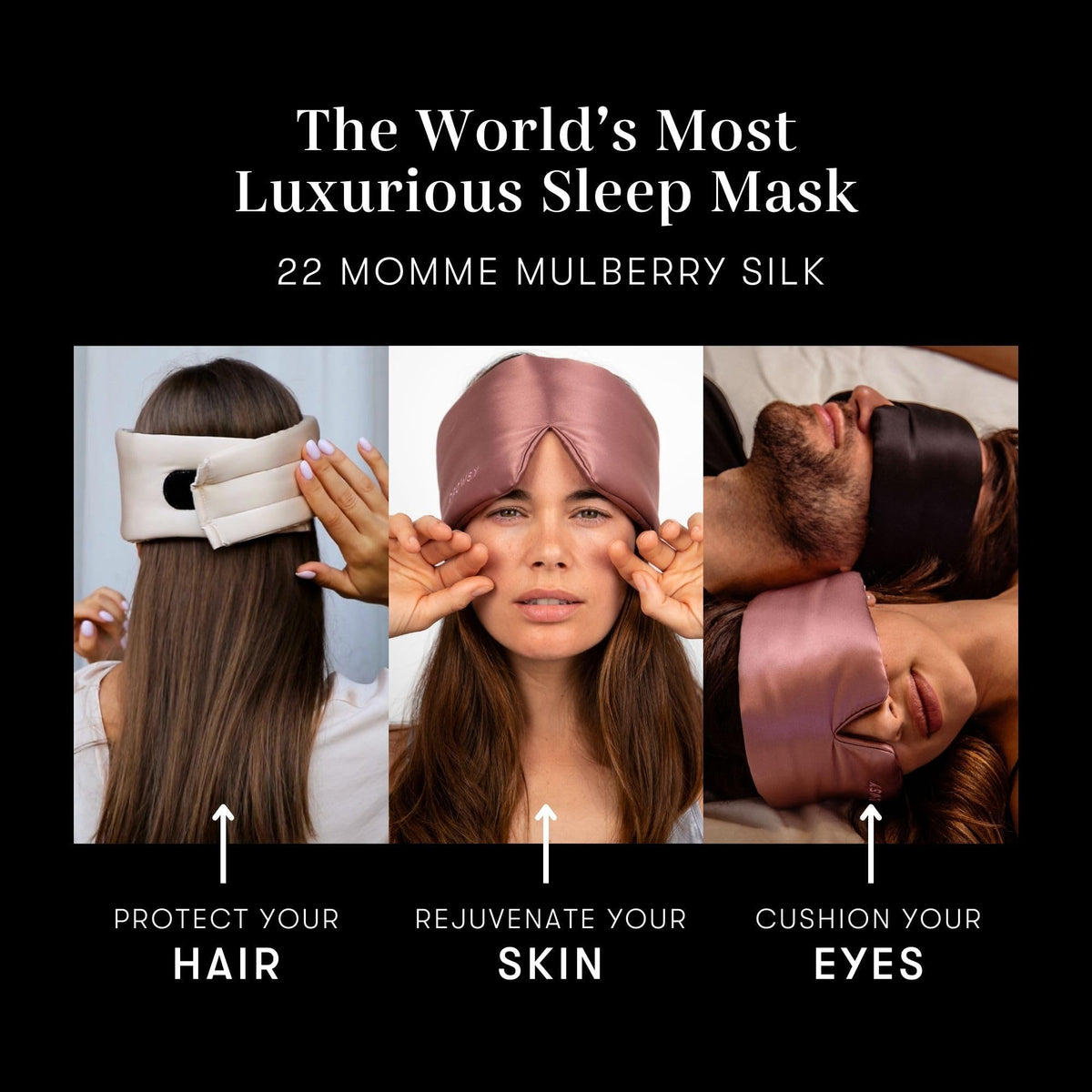 DROWSY Silk Sleep Mask. Face-Hugging, Padded Silk Cocoon for Luxury Sleep in Total Darkness.