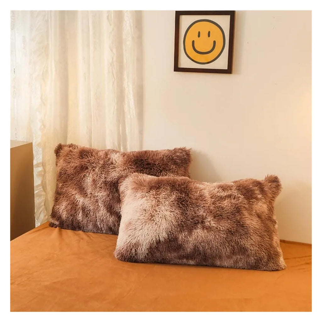 Comforter Cover Set, Gradient Color Plush Shaggy Ultra Soft Bedding Sets 4Pcs, Rainbow Tie Dye Comforter for Winter (Khaki King)