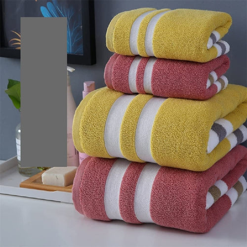 3PCS Towel Set Yellow Red Stripe Large Thick Bath Towel Bathroom Hand Face Shower Towels Home (Color : B Size