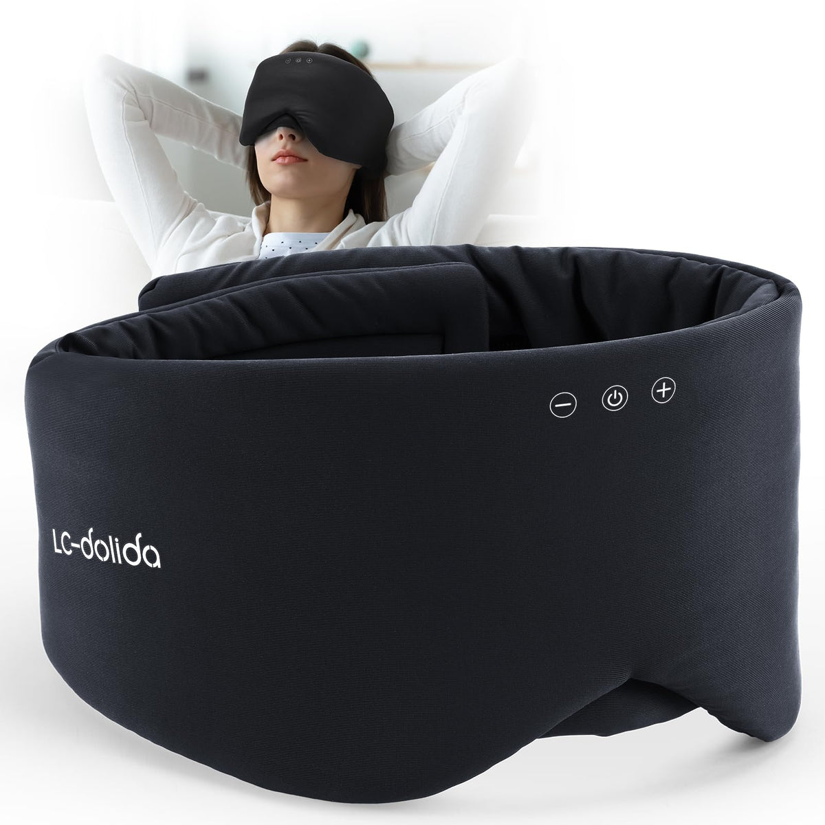 LC-dolida Sleep Mask with Bluetooth Headphones, Silk Eye Mask for Sleeping Side Day Sleepers, 5.4 Bluetooth Silk Sleep Mask Headphones for Women Men with Thin Speaker, Blackout, Comfort