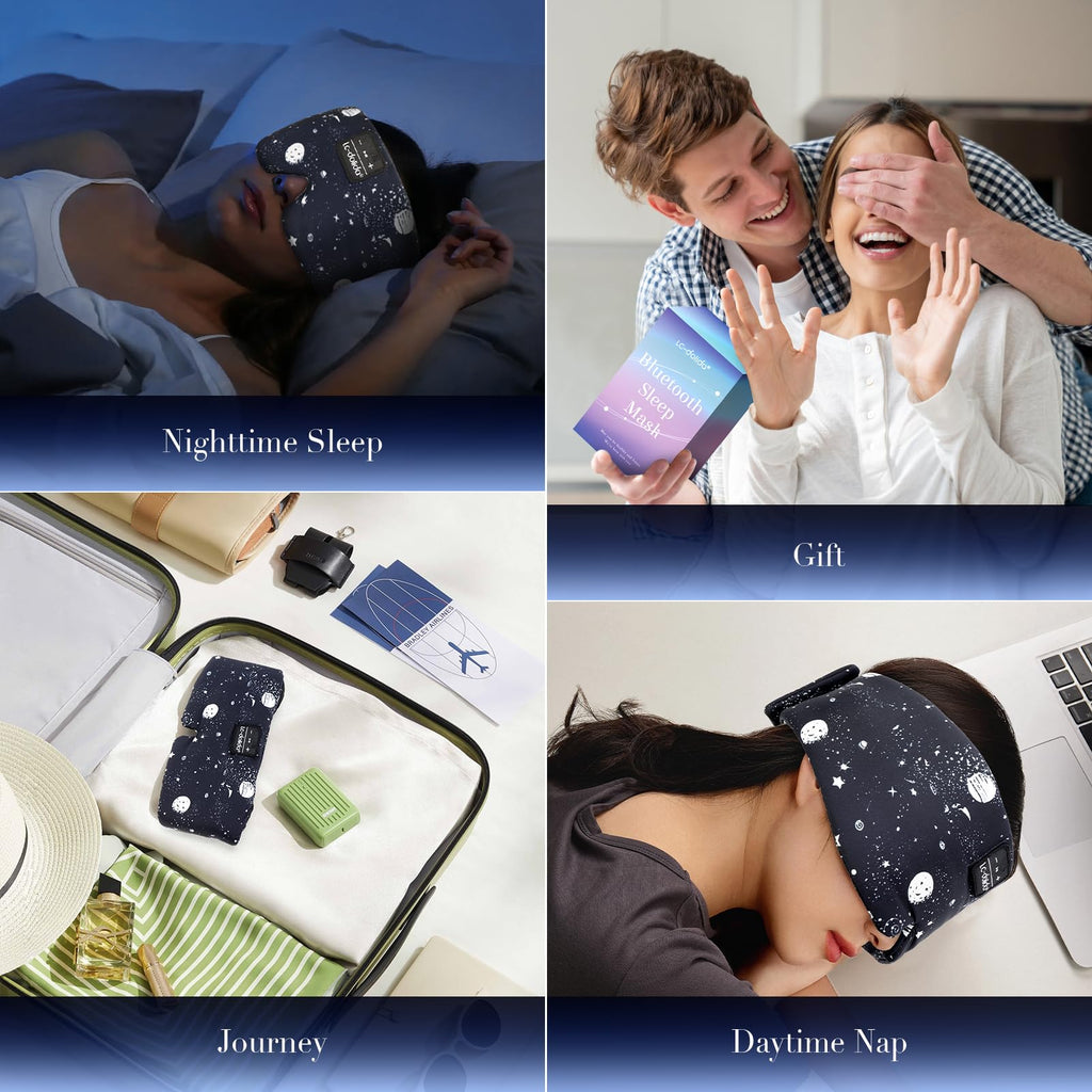 LC-dolida Sleep Mask with Bluetooth Headphones, Silk Eye Mask for Sleeping Side Day Sleepers, 5.4 Bluetooth Silk Sleep Mask Headphones for Women Men with Thin Speaker, Blackout, Comfort