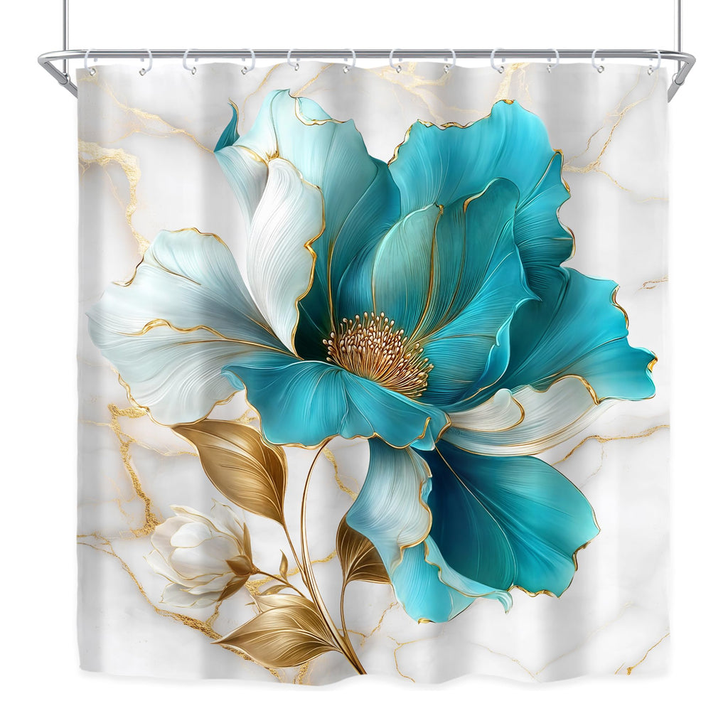 Riyidecor Marble Floral 4PCS Shower Curtain Sets