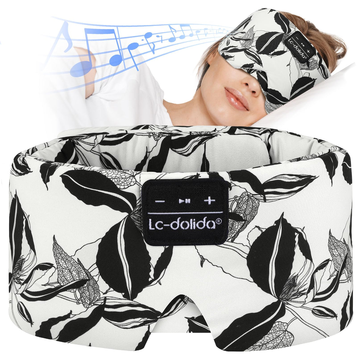LC-dolida Sleep Mask with Bluetooth Headphones, Silk Eye Mask for Sleeping Side Day Sleepers, 5.4 Bluetooth Silk Sleep Mask Headphones for Women Men with Thin Speaker, Blackout, Comfort