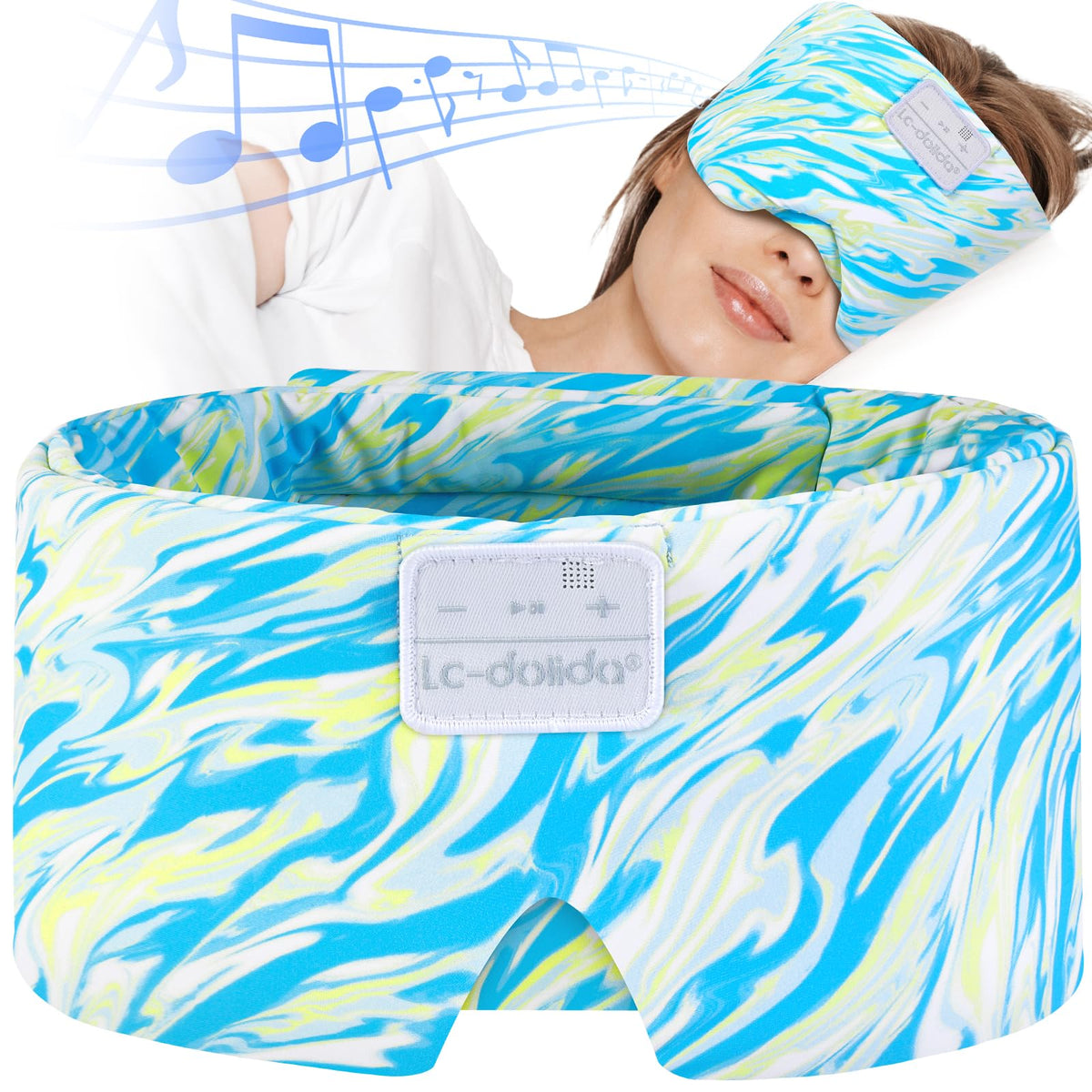 LC-dolida Sleep Mask with Bluetooth Headphones, Silk Eye Mask for Sleeping Side Day Sleepers, 5.4 Bluetooth Silk Sleep Mask Headphones for Women Men with Thin Speaker, Blackout, Comfort
