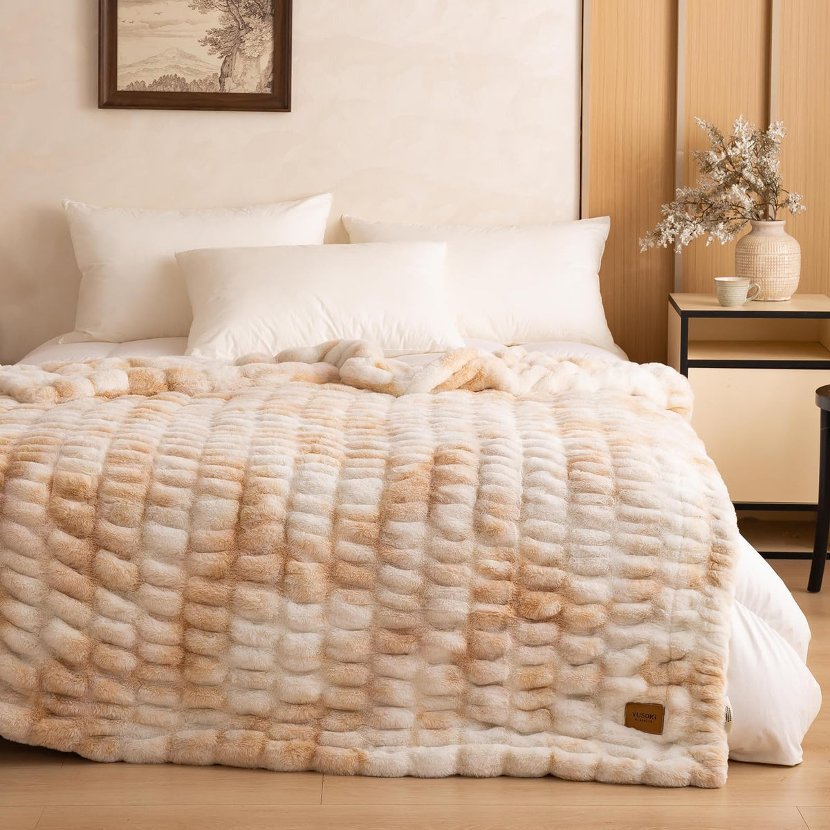 YUSOKI Luxury Double Side Faux Rabbit Fur Throw Blanket
