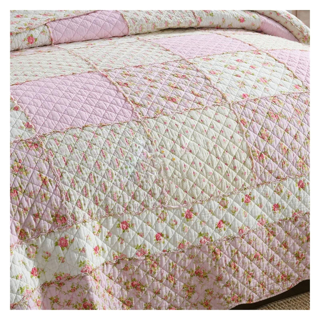 Floral Quilt Set 100% Cotton 3PCS Bedspread on The Bed Patchwork Comforter Queen Size Coverlet Blanket ()