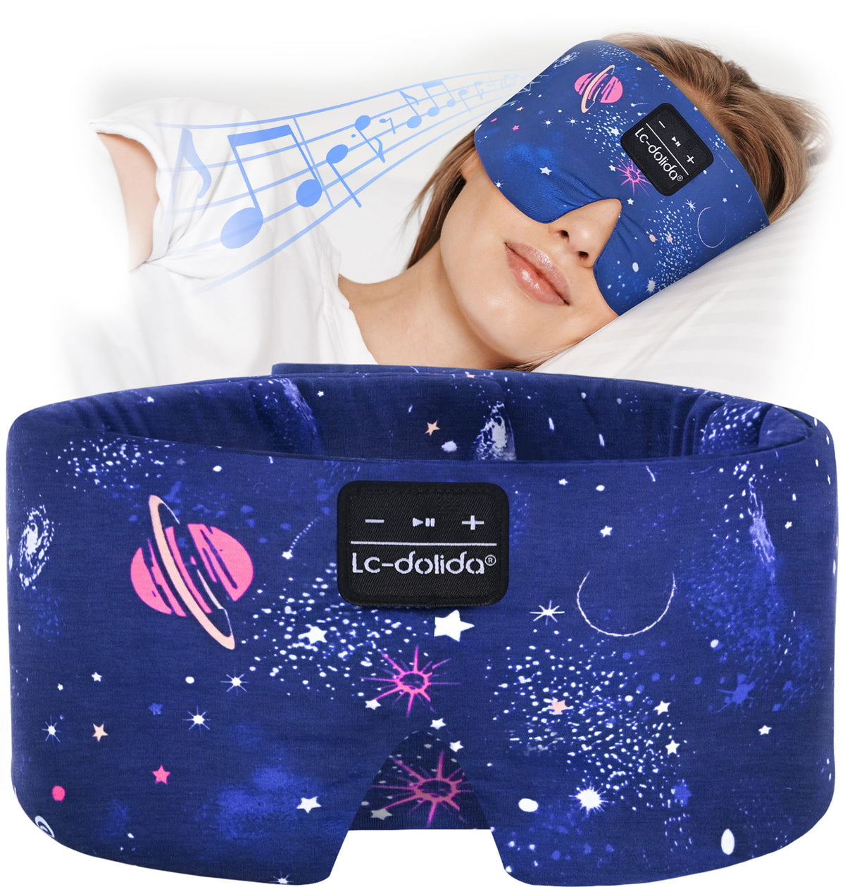 LC-dolida Sleep Mask with Bluetooth Headphones, Silk Eye Mask for Sleeping Side Day Sleepers, 5.4 Bluetooth Silk Sleep Mask Headphones for Women Men with Thin Speaker, Blackout, Comfort
