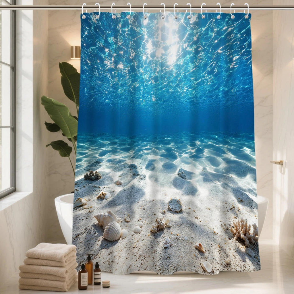 Luxury Ocean Coastal 4 Pcs Bathroom Sets with Shower Curtain Set and Rugs