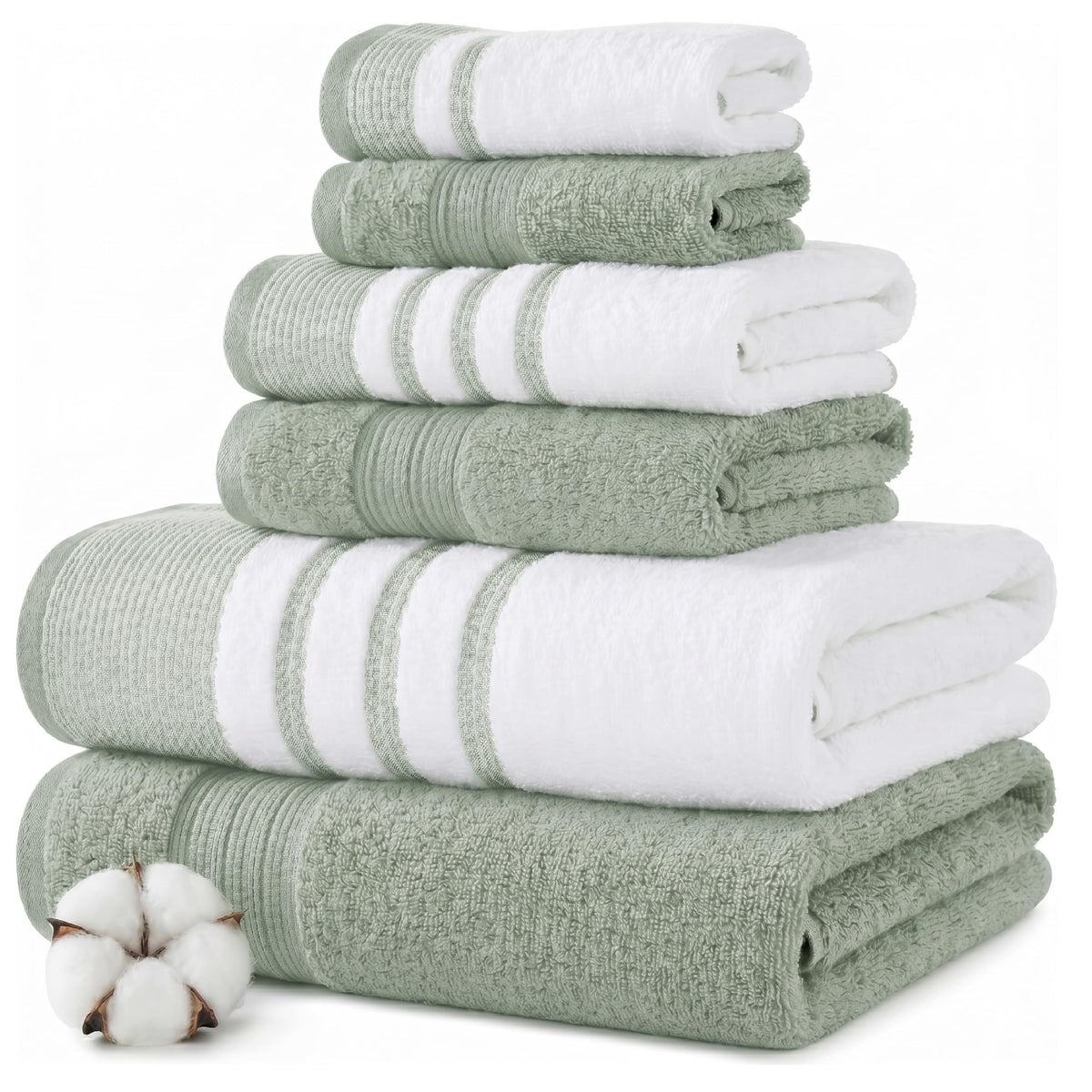 Modern Threads 6-Piece Towel Set – 100% Cotton, Quick Dry, Ultra Absorbent – Includes 2 Bath, 2 Hand, 2 Washcloths