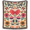 Customized Floral Butterfly Woven Blanket, Cotton Throw for Sofa and Bed