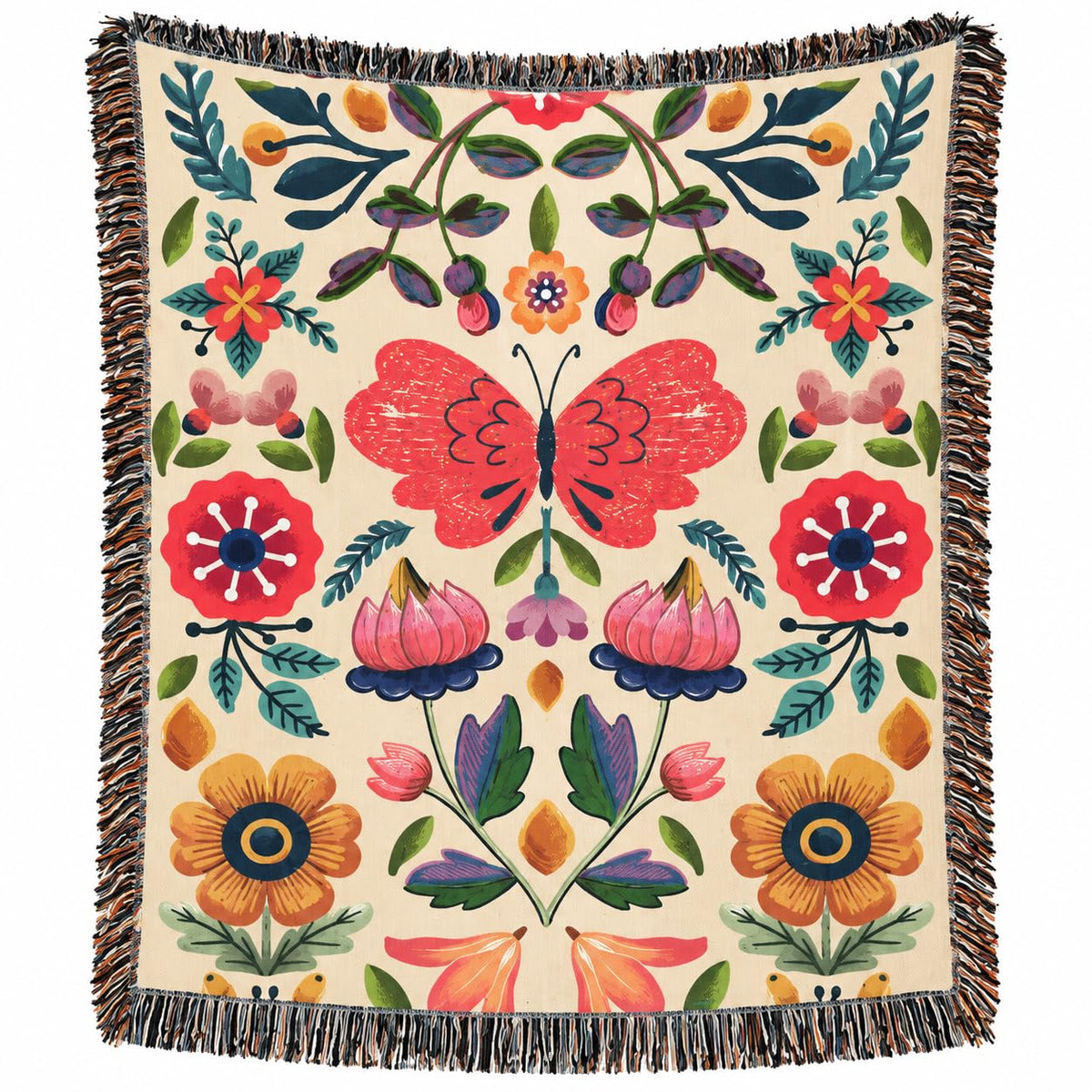 Customized Floral Butterfly Woven Blanket, Cotton Throw for Sofa and Bed