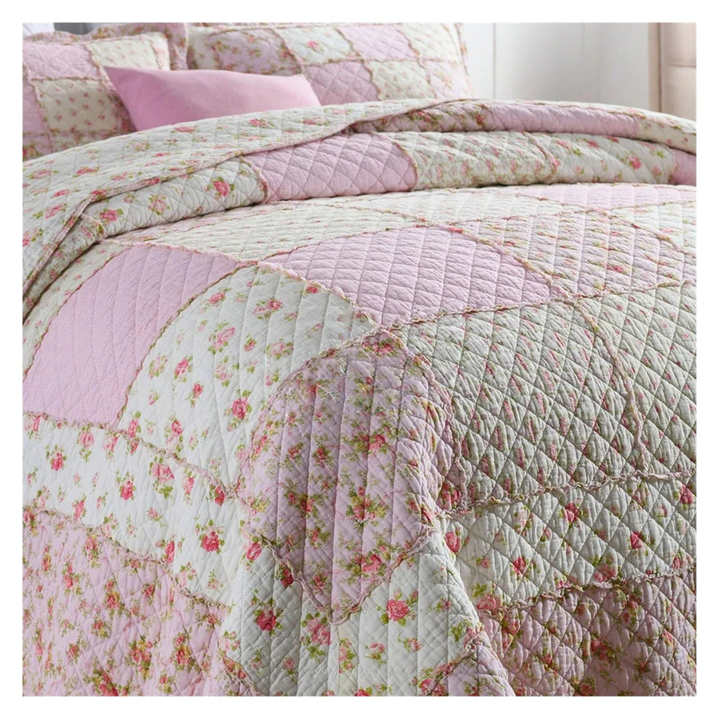 Floral Quilt Set 100% Cotton 3PCS Bedspread on The Bed Patchwork Comforter Queen Size Coverlet Blanket ()