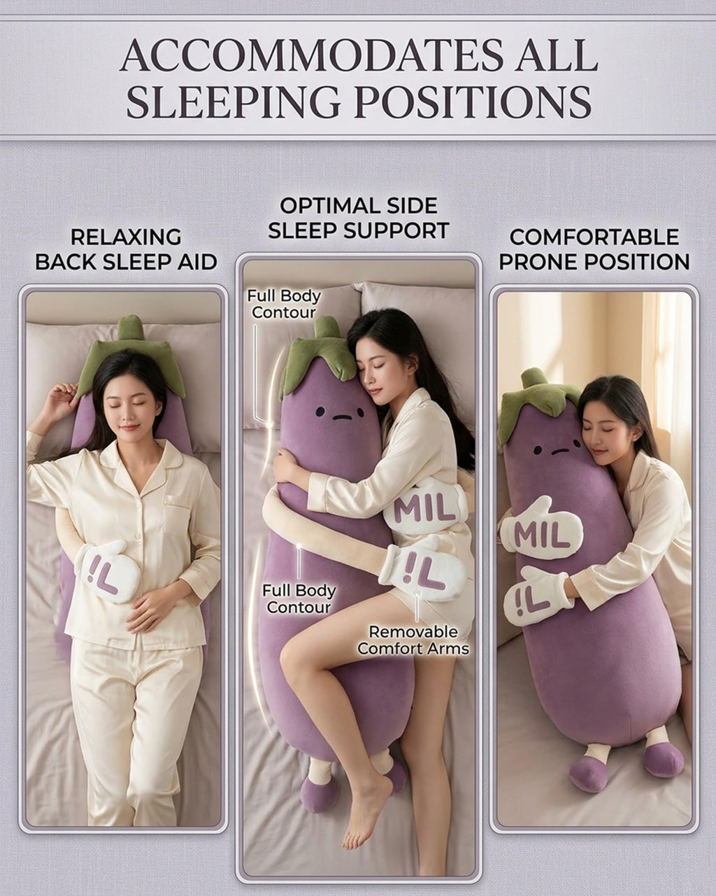 QLVJZVO Eggplant Hugging Pillow, Smart RC Heat&pat Arm, Partner Plush Comfort Pillows for Side Sleepers, Bed and Couch Washable Sleep Companion and Decorative Throw