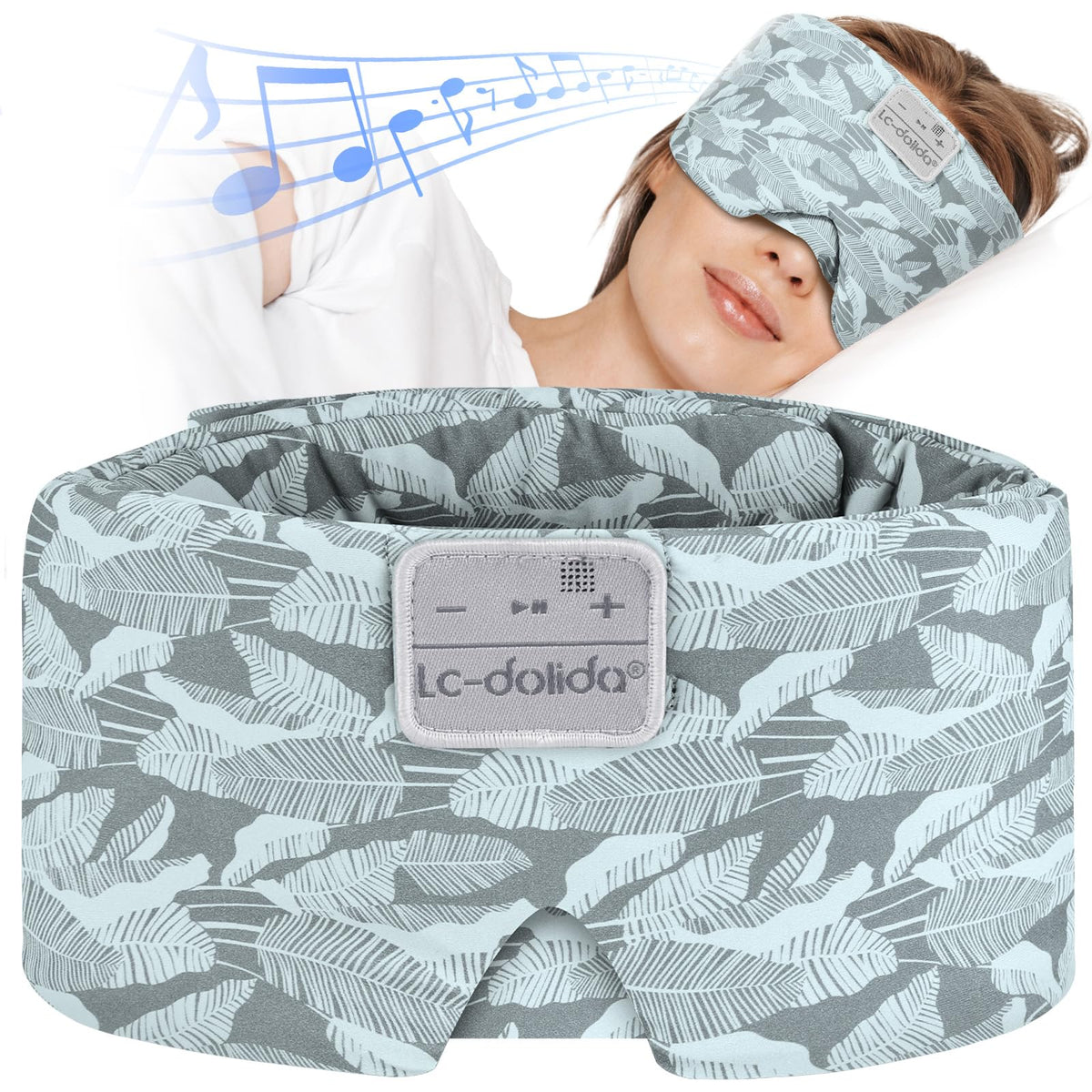LC-dolida Sleep Mask with Bluetooth Headphones, Silk Eye Mask for Sleeping Side Day Sleepers, 5.4 Bluetooth Silk Sleep Mask Headphones for Women Men with Thin Speaker, Blackout, Comfort
