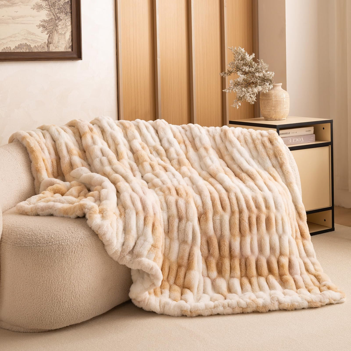 YUSOKI Luxury Double Side Faux Rabbit Fur Throw Blanket